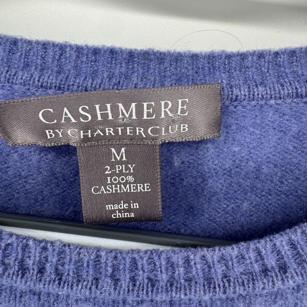 Cashmere By Charter Club 100% 2-Ply V-Neck Long Sleeve  Blue Sweater Sz Medium - Picture 3 of 10